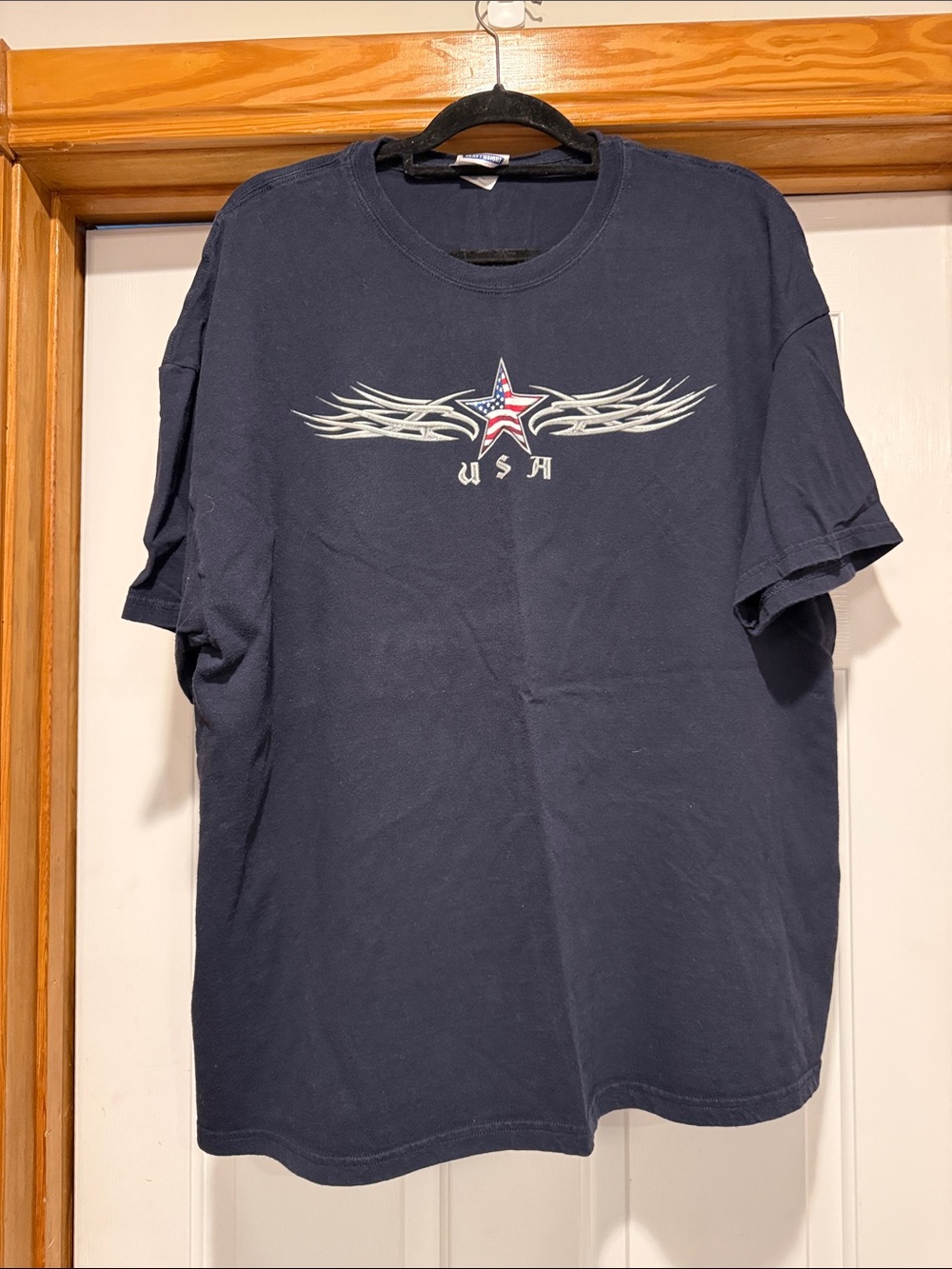 Hanes Navy Short-Sleeve Tee with USA Star Wing Graphic
